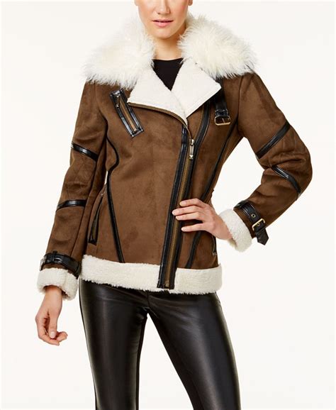 michael kors faux shearling trim jacket|Faux Shearling Quilted Puffer Jacket .